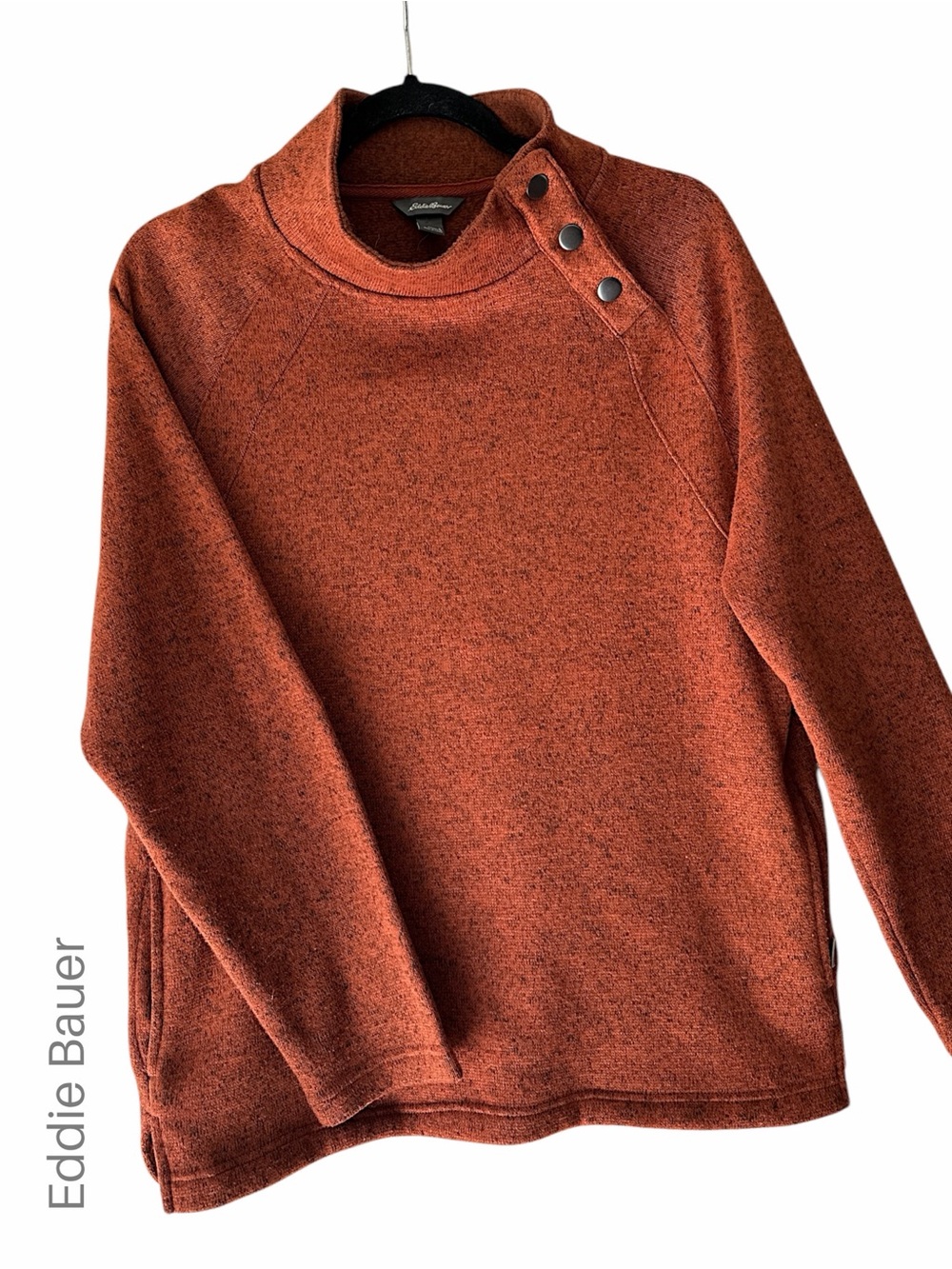 EDDIE BAUER PULLOVER SNAP NECK LONG SLEEVE MOCK NECK POCKETS BURNT ORANGE LARGE